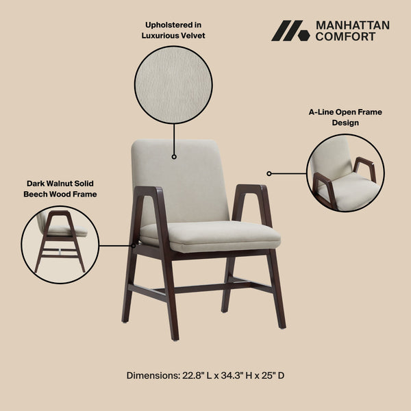 English Elm Stella Sculptural Wood Velvet Armchair in Graphite with Dark Walnut Frame, Luxe Upholstery, Durable Design Champagne B365P397796