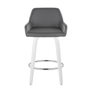 English Elm Fixed-height Swivel Counter Stools with Faux Leather Seats and Chrome Footrest Set of 2 Grey B202S01816