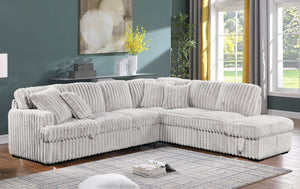 English Elm Corduroy L-Shape Sleeper Sofa with Storage Ottoman and Easy Pull-Out Bed Convertible for Living Room Gray W1417S00175