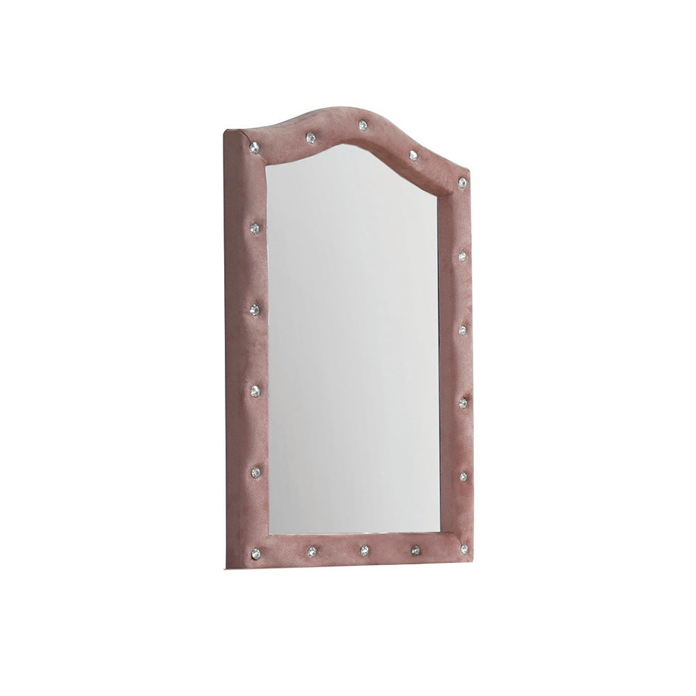 English Elm Reggie Pink Fabric Mirror with Arched Upholstered Frame, Transitional Vintage Style, 18x26 Mirror Dimensions B2726P286649