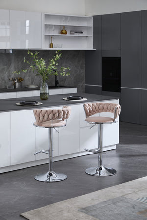 English Elm Set of 2 Velvet Bar Stools with Chrome Base Swivel Height Adjustment Plush Cushion Modern Comfort Pink W1249P247740