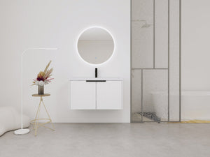 English Elm 36" Floating Bathroom Vanity with Resin Sink, Wavy Doors, Soft-Close Hinges & Durable Plywood Finish White W999P251811