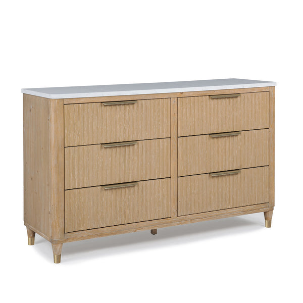 English Elm Modern Streamlined Chest with Engineered Stone Top and Brass Hardware — Ample Storage, Sleek Urban Style Natural Wood 65.25 L x 21.75 W x 38 H B2741P367180