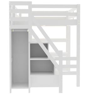 English Elm Full Size Loft Bed with Wardrobe Storage Staircase Shelves and Led Lighting N7090000472K-1