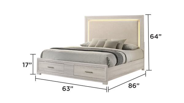 English Elm Colorado Queen Bedroom Set Solid Wood Rustic Natural Finish with Led Upholstered Headboard B009S02159