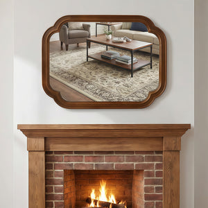 English Elm Black Walnut Solid Wood Frame Mirror with Rounded Corners for Bedroom or Entryway W2203P455260