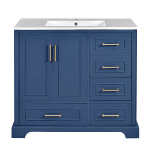English Elm 36" Traditional Bathroom Vanity with Ceramic Sink, Solid Wood Cabinet, Soft-Close Doors & Drawers Blue N729P251630C