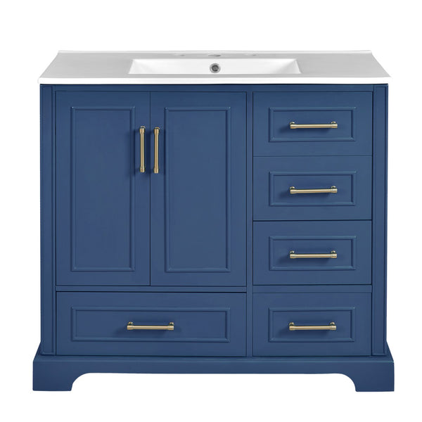 English Elm 36" Traditional Bathroom Vanity with Ceramic Sink, Solid Wood Cabinet, Soft-Close Doors & Drawers Blue N729P251630C