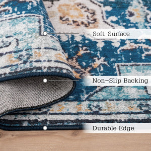 English Elm Area Rug 8X10 Vintage Bohemian Persian Floral Design - Non-Slip, Washable For Living Spaces P1 W2907P265142-GIGA