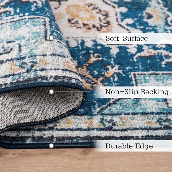 English Elm Area Rug 8X10 Vintage Bohemian Persian Floral Design - Non-Slip, Washable For Living Spaces P1 W2907P265142-GIGA