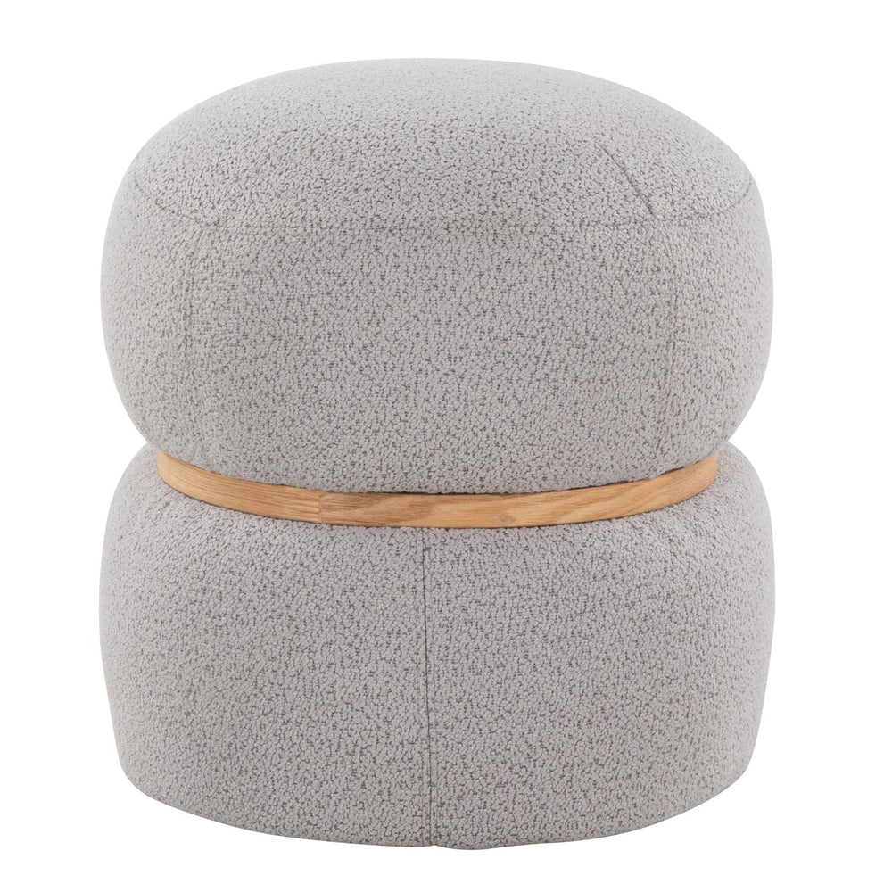 English Elm Contemporary Bouclé Upholstered Ottoman with Natural Wood Base for Living Room B202P223714
