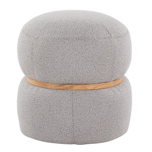 English Elm Contemporary Bouclé Upholstered Ottoman with Natural Wood Base for Living Room B202P223714