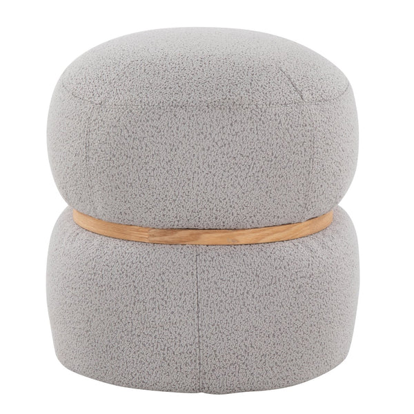 English Elm Contemporary Bouclé Upholstered Ottoman with Natural Wood Base for Living Room B202P223714