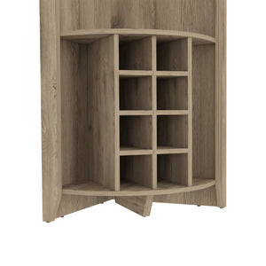 English Elm Essential Corner Bar Cabinet with Wine Rack & Cup Holders, Space-Saving Three-Tier Storage Solution Light Oak 75 L x 24 W x 3 H B200S00404