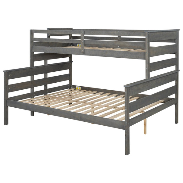 English Elm Wood Twin Xl Over Queen Bunk Bed In Gray - Stylish Space-Saving Solution For Kids & Guests! GX000446AAE-1-GIGA