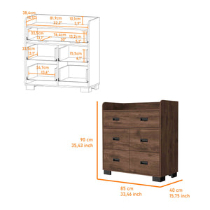 English Elm Anemone Elegant 5-Drawer Dresser with Double Drawer & Spacious Storage, Durable Particleboard Design Brown 37 L x 21 W x 6 H B128S00078