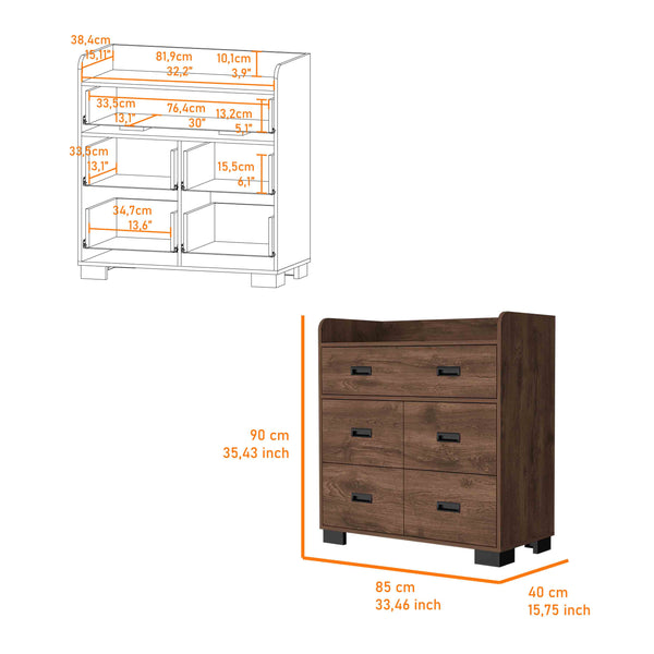 English Elm Anemone Elegant 5-Drawer Dresser with Double Drawer & Spacious Storage, Durable Particleboard Design Brown 37 L x 21 W x 6 H B128S00078