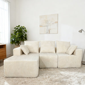 English Elm Corner Modular Sectional Sofa with Plush Fabric Converts to Loveseat or Guest Bed Beige W3064S00001