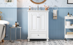 English Elm 24'' French Style Bathroom Vanity with Ceramic Sink Soft Close Cabinet and Drawer White N710P411227K