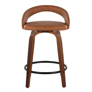 English Elm Fixed-height Swivel Counterstools Walnut Frame Camel Faux Leather Kitchen Bar Set B202S01750