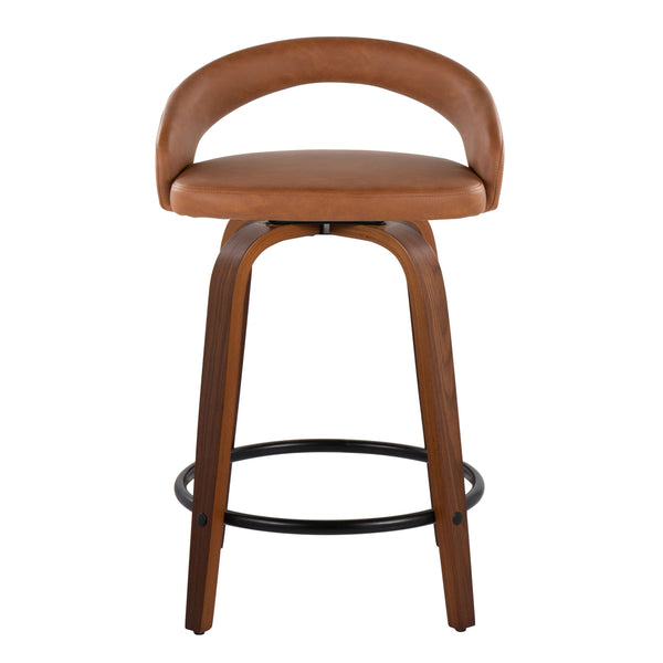 English Elm Fixed-height Swivel Counterstools Walnut Frame Camel Faux Leather Kitchen Bar Set B202S01750