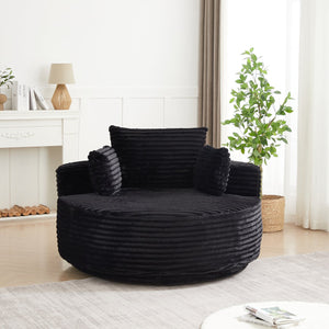 English Elm 55''l 55'l Faux Rabbit Fur Barrel Swivel Chair Cozy 360 Rotation Lounge Seat for Bedroom Black W834S00597