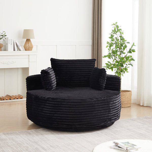 English Elm 55''l 55'l Faux Rabbit Fur Barrel Swivel Chair Cozy 360 Rotation Lounge Seat for Bedroom Black W834S00597