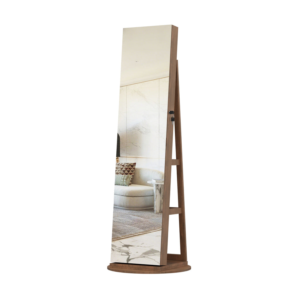 English Elm 360°swivel Jewelry Armoire with Led Interior Full Length Mirror Walnut Finish W3406P422682