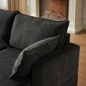 English Elm 113.5'' Modular Sectional Sofa with Storage Ottoman, Convertible U or L Shape Sleeper for 6 Seats Black W834S00250