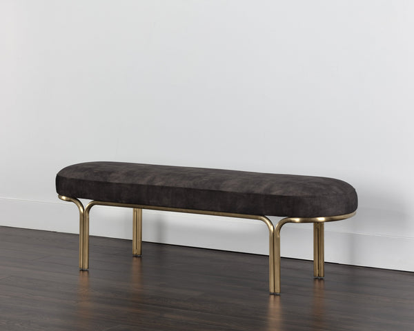 Sunpan Gwen Elegant Oval Bench with Gold Iron Frame - Stylish, Functional Accent for Any Space Nono Shitake