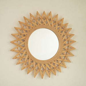 English Elm 24'' Solana Mirror - Handcrafted Bamboo & Hemp Wall Mirror with Radiant Sunburst Diamond Motif for Elegant Rooms Silver W2615P346486