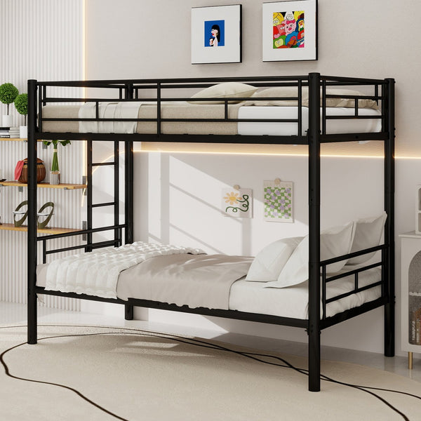 English Elm Twin Metal Bunk Bed for Kids - Durable Twin Over Twin Bedframe with Guardrails, Ladder, Convertible W1935P294047