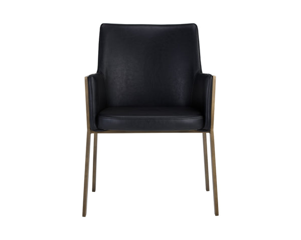 Sunpan Bernadette Dining Armchair – Elegant Design with Antique Brass Frame and Durable Faux Leather Upholstery Bravo Black