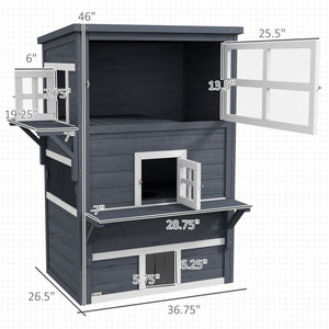 English Elm PawHut Outdoor 3-Story Cat House with Raised Floor, Asphalt Roof, Escape Doors & Play Platforms Dark Gray W2225P229411