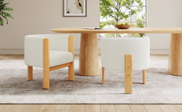 English Elm Christopher Knight Home® - Upholstered Natural Rubber Wood Dining Chairs Set of 2 with White Boucle, Modern Armchairs, 225lbCapacity N779P341538W