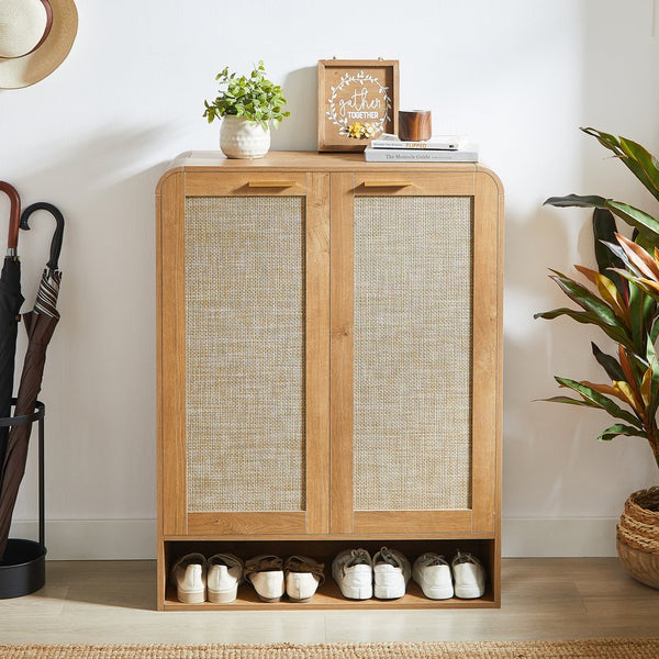 English Elm Rattan Door Shoe Cabinet Six Tier Adjustable Shelving Entryway Storage Organizer Caramel W1820P399463