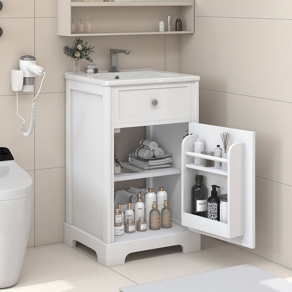 English Elm 20" Bathroom Vanity with Ceramic Sink, MDF Construction, Soft-Closing Door, Storage Rack & Shelf White N725P218017K