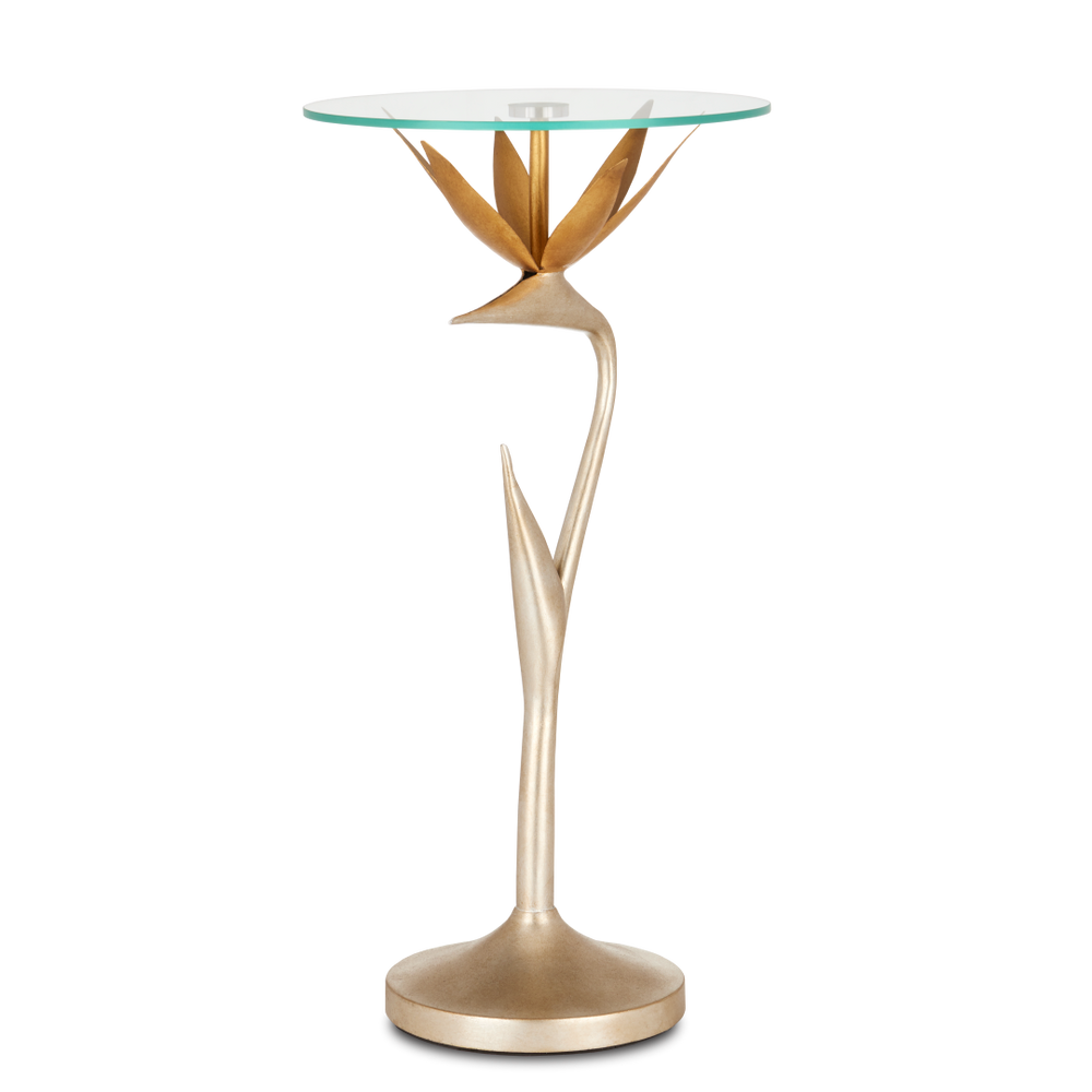 Paradiso Nature-Inspired Gold & Silver Accent Table with Glass Top - Bohemian Elegance & Charm