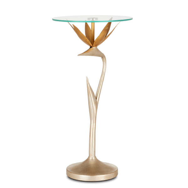 Paradiso Nature-Inspired Gold & Silver Accent Table with Glass Top - Bohemian Elegance & Charm