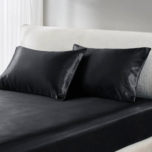 JLA Home Madison Park Essentials - Luxury Satin Pillowcases Set for Skin & Hair Protection, Wrinkle-Resistant, OEKO-TEX Certified Black MPE21-776