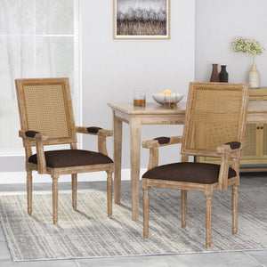English Elm Dining Chairs Set of 2 Cane Back Rubberwood Armchair French Country Upholstered Seat N769P433301Z