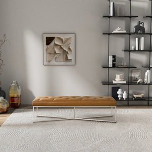 English Elm Harper Full-grain Leather Tufted Bench with Metal Base for Bedroom or Entryway B183P255200