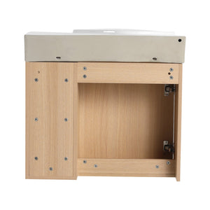 English Elm 26'' Wall-Mounted Bathroom Vanity with Glossy White Ceramic Sink, Soft-Close Door & Waterproof Finish Oak W999P310771