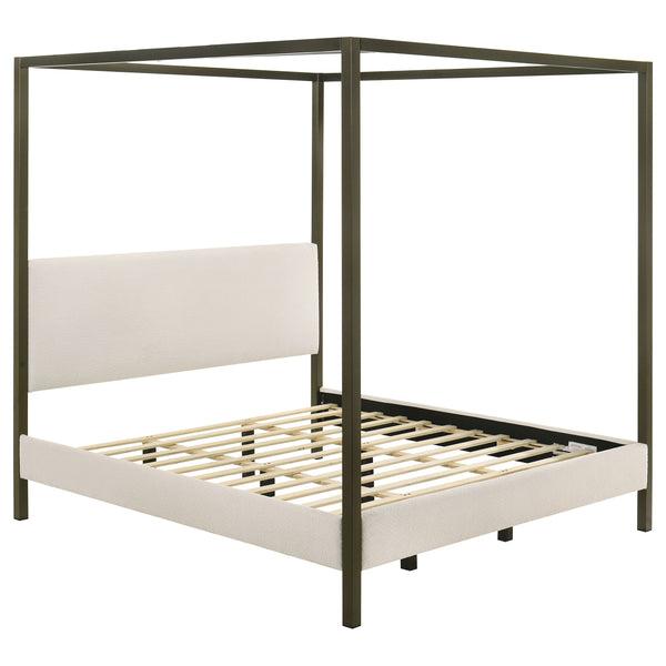 English Elm Mellie Vanilla Eastern King Canopy Bed with Bronze Frame, Upholstered Posts & Elegant Modern Lines B062S01058