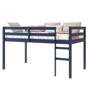 English Elm Solid Twin Loft Bed with Ladder and Reinforced Slats for Storage-Friendly, Space-Saving Bedrooms Blue W504P190958