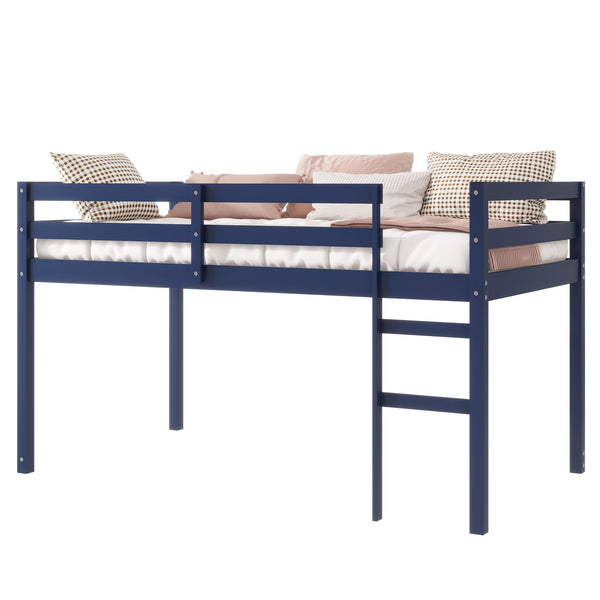 English Elm Solid Twin Loft Bed with Ladder and Reinforced Slats for Storage-Friendly, Space-Saving Bedrooms Blue W504P190958