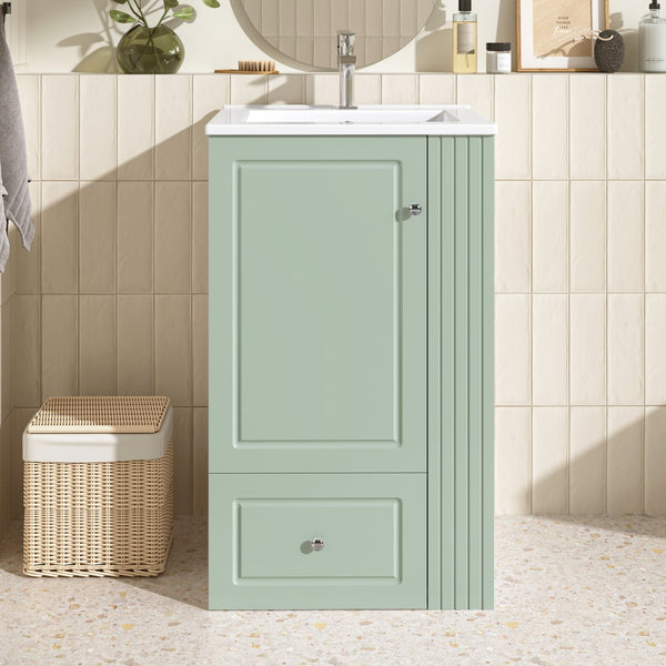 English Elm 20" Freestanding Bathroom Vanity Mdf Cabinet Ceramic Sink Open Shelves Powder Room Green N725P364210F