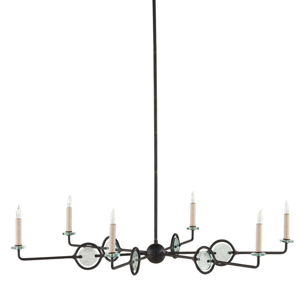 Privateer Modern Bronze Chandelier with Recycled Glass, Adjustable Height, Elegant Blacksmith Finish
