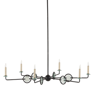Privateer Modern Bronze Chandelier with Recycled Glass, Adjustable Height, Elegant Blacksmith Finish