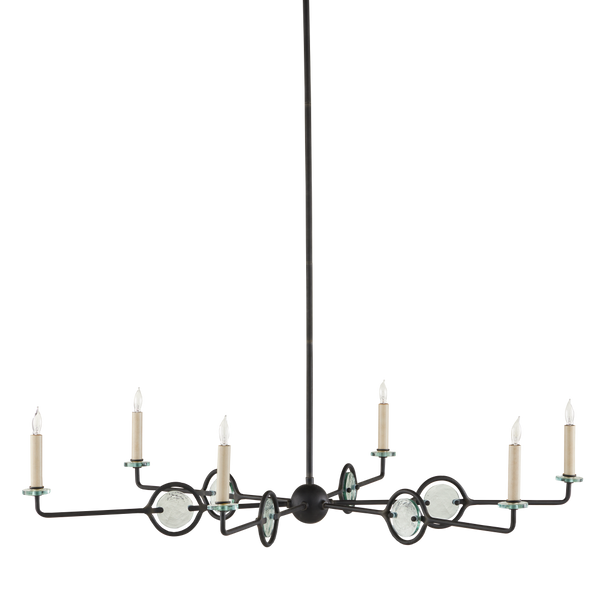Privateer Modern Bronze Chandelier with Recycled Glass, Adjustable Height, Elegant Blacksmith Finish